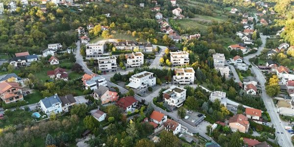 A bird's eye view of a small town