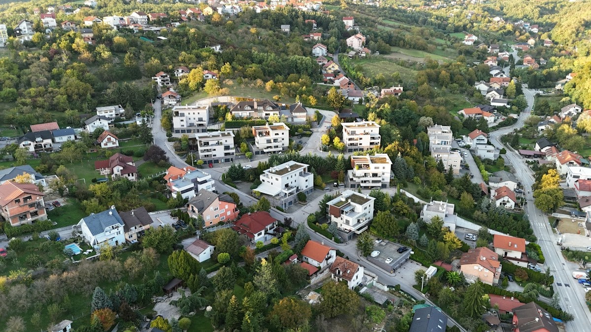 A bird's eye view of a small town